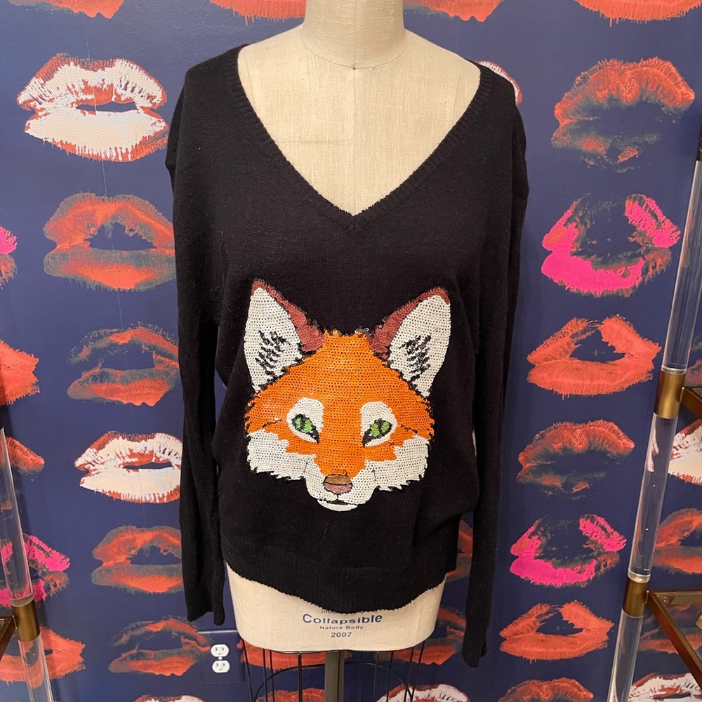 Wildfox black sweater with sequin fox on it! So fun!